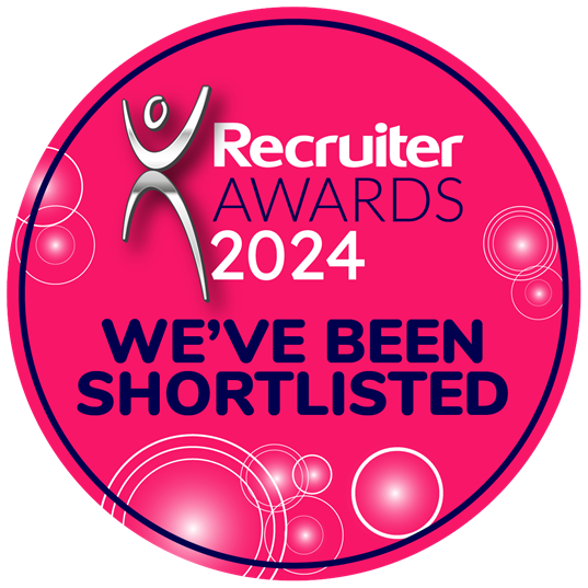 A badge of the Recruiter Awards saying we have been shortlisted